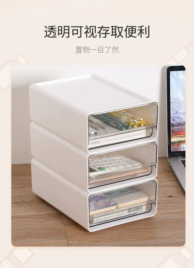 Stackable Drawer Organizer Desktop Storage Box Portable Cabinet for Office & Study Transparent Drawers with Combination Design