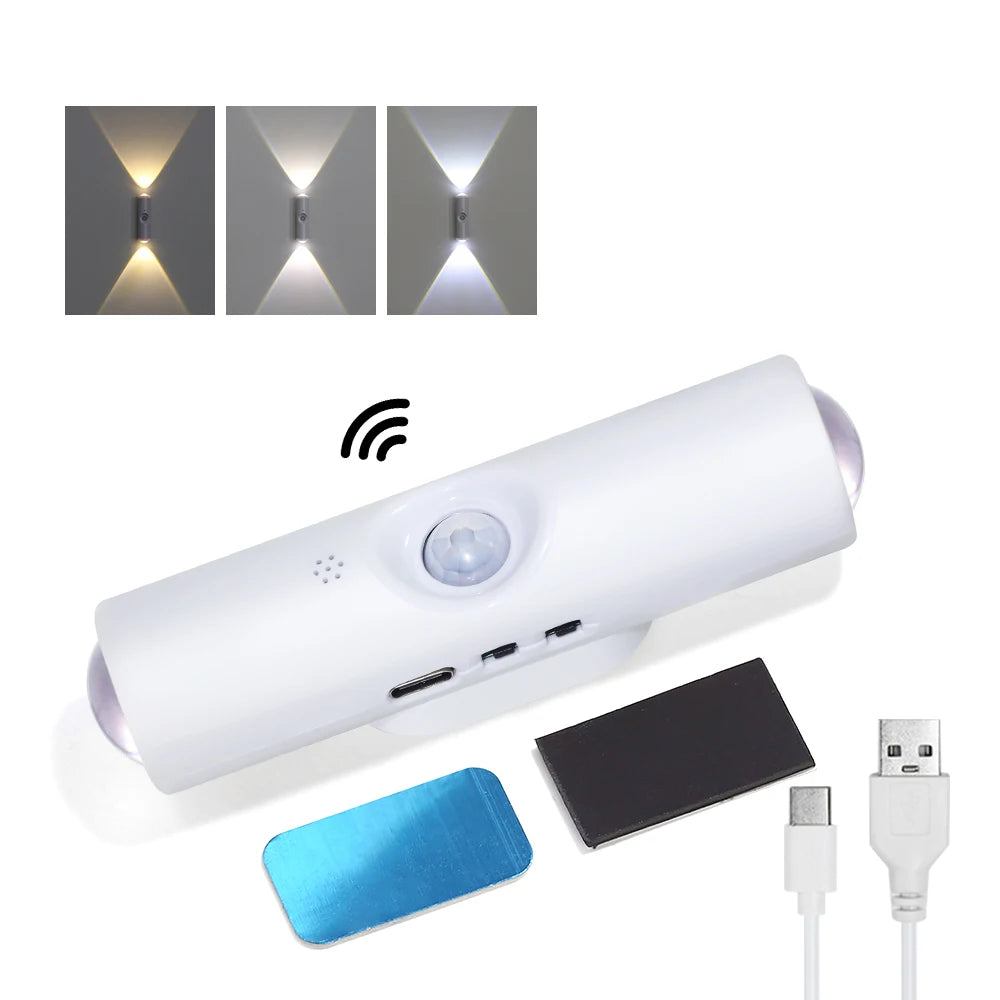 LED Motion Sensor Night Light 3 Colours Changing USB Rechargeable Cabinet Wardrobe Lamp Home Decoration Night Lamps For Kitchen