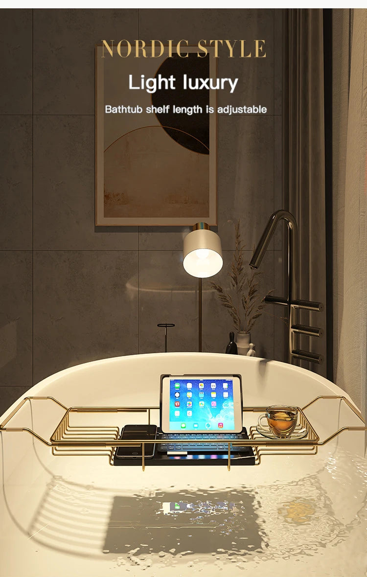 Bathtub shelf retractable multi-function, bathroom bath shelf, stainless steel mobile phone non-slip storage bracket