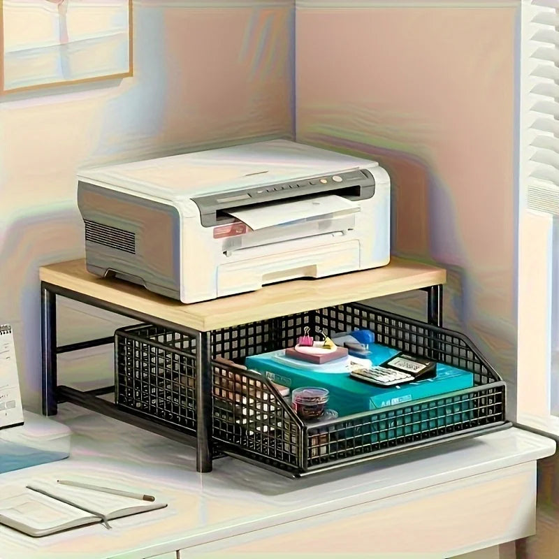 Space-Saving Kitchen Countertop Organizer with Drawer & Wire Basket - for Coffee Maker, Utensils, Spices