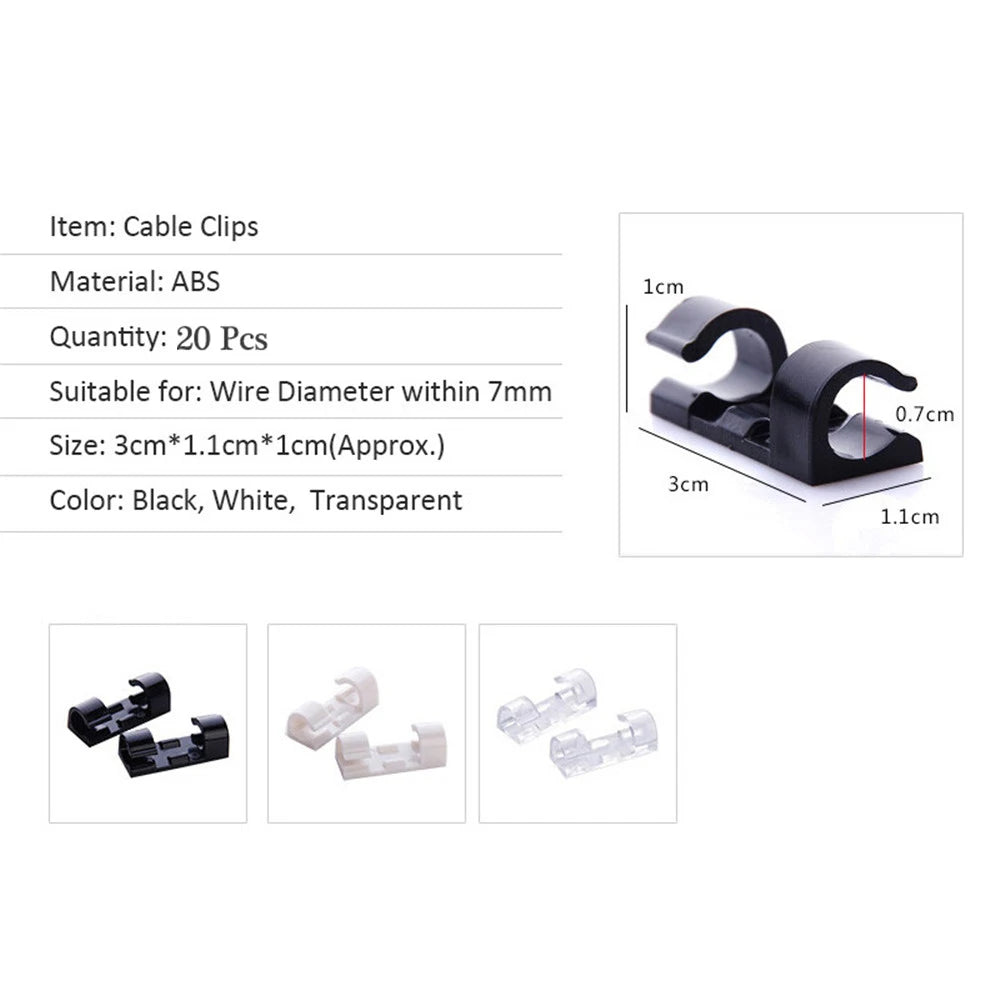 Cable Clip Organizer Drop Wire Holder Cord Management Self-Adhesive Cable Manager Fixed Clamp Wire Winder For Home Office School