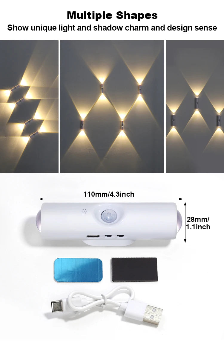 LED Motion Sensor Night Light 3 Colours Changing USB Rechargeable Cabinet Wardrobe Lamp Home Decoration Night Lamps For Kitchen