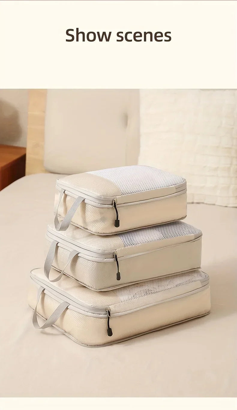3-piece travel compression packing cube set luggage organizer for carry-on essentials