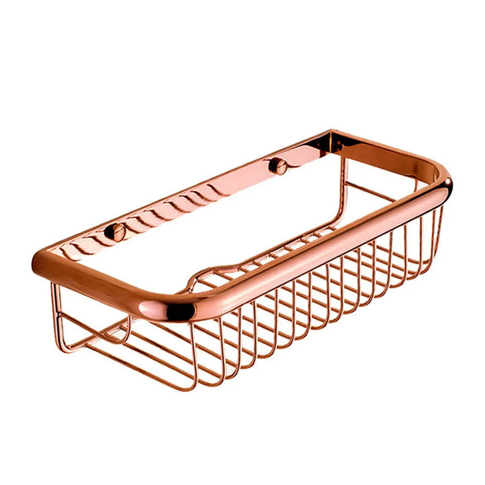 Polished Rose Gold Brass Wall Mounted Bathroom Shower Shelf Storage Basket Bathroom Accessory mzh124