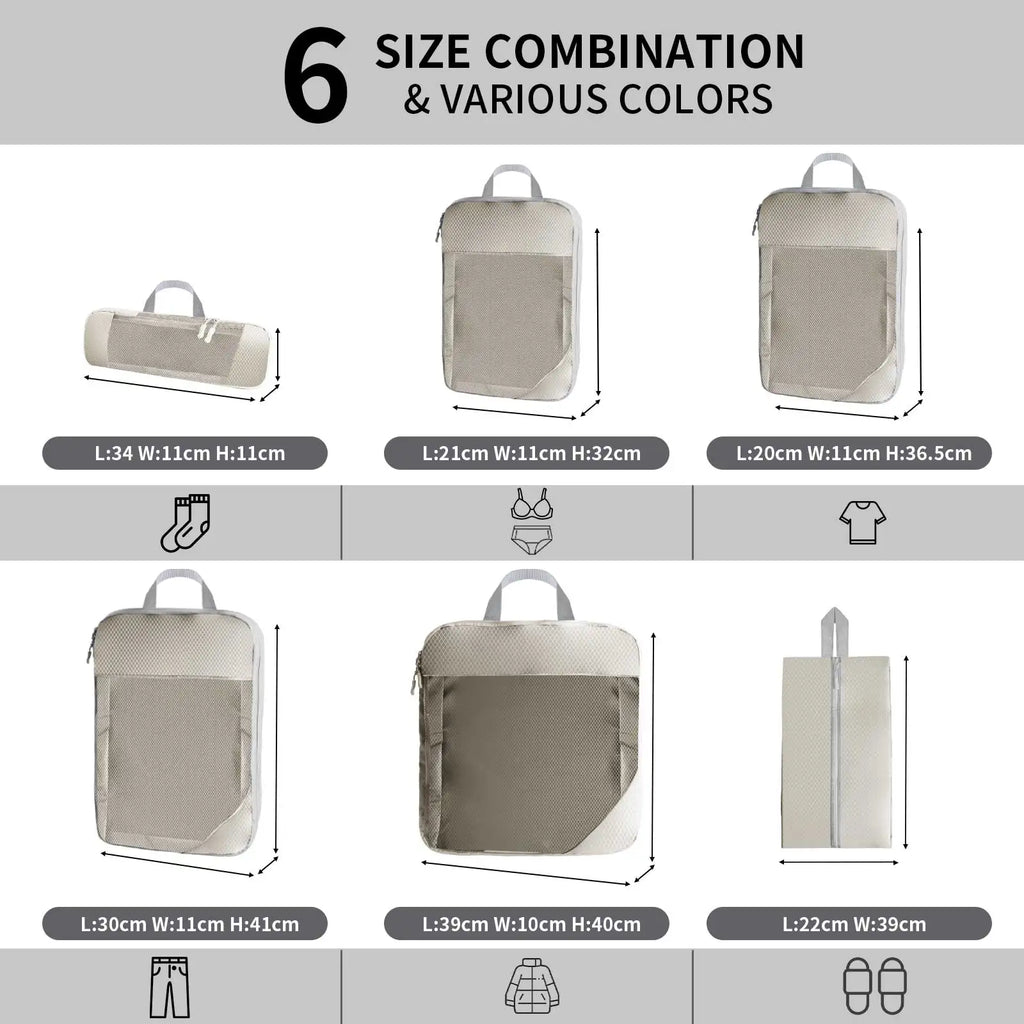 5 Set/6 Set Compressible Packing Cubes Travel Storage Bag Portable Large Capacity Waterproof Suitcase Handbag Luggage Organizer