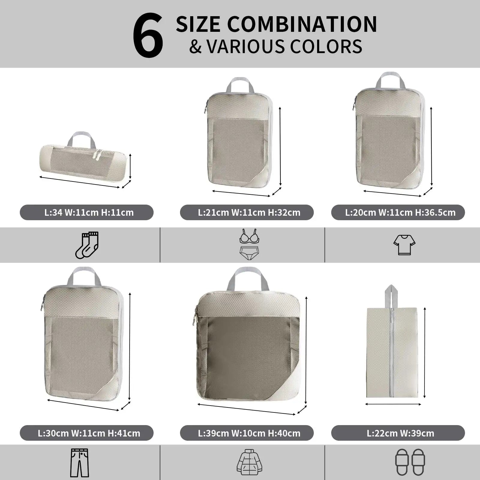5 Set/6 Set Compressible Packing Cubes Travel Storage Bag Portable Large Capacity Waterproof Suitcase Handbag Luggage Organizer