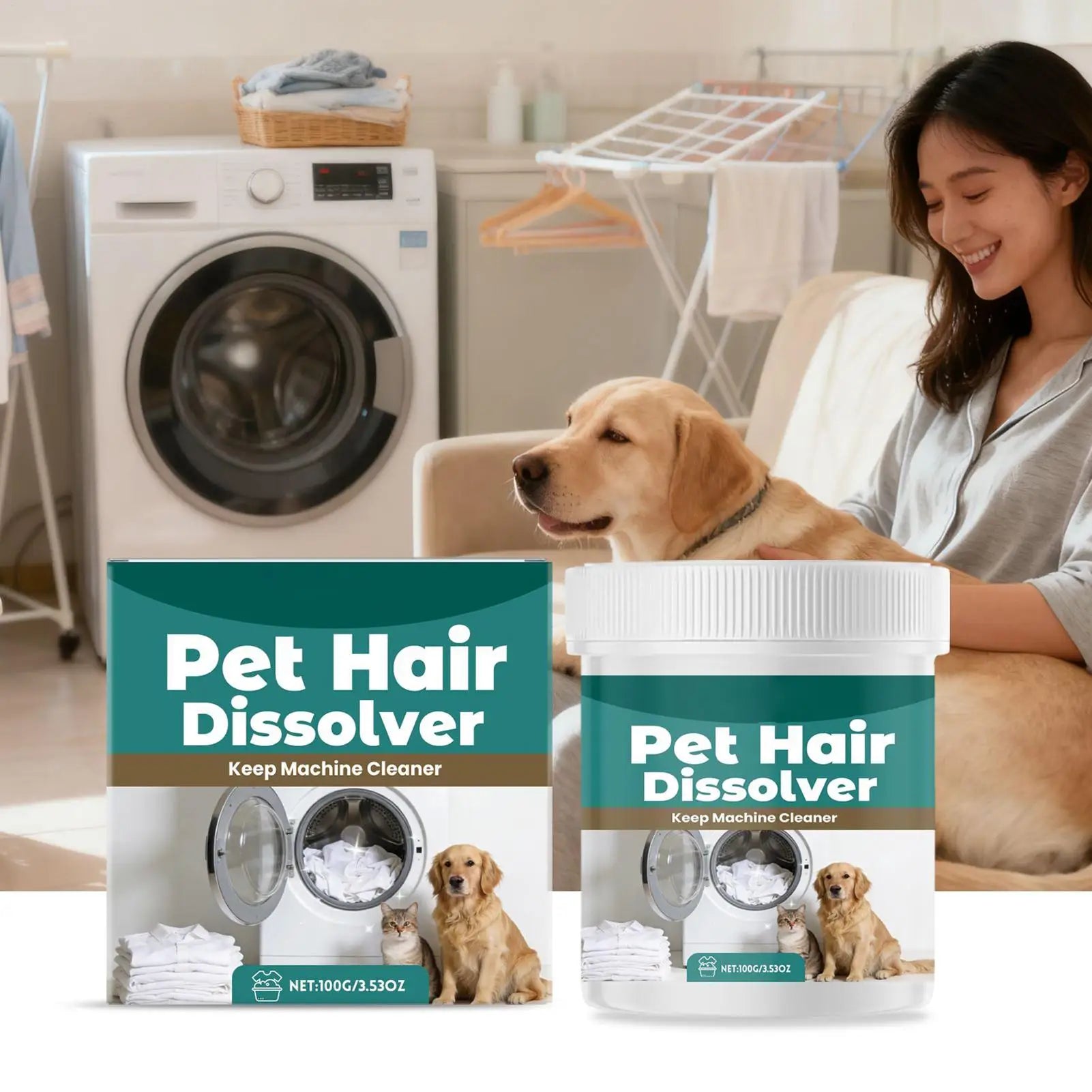 Pet Hair Dissolver Laundry Cleaner 100g Washing Machine Hair Remover Detergent Additive for Clothes Carpet Bedding Fabric Towel