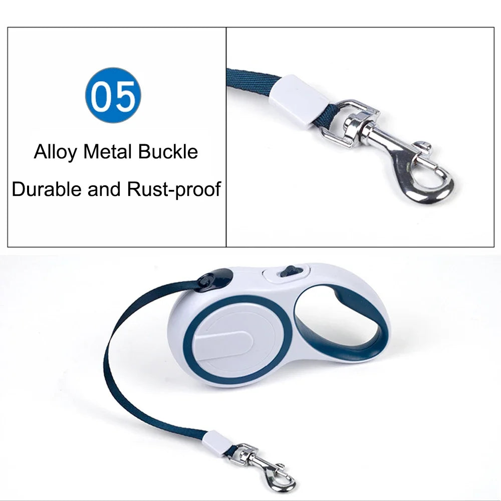 5M Retractable Nylon Leash for Small Dogs and Cats Durable Automatic Tension Control for Outdoor Walking Hiking Travel