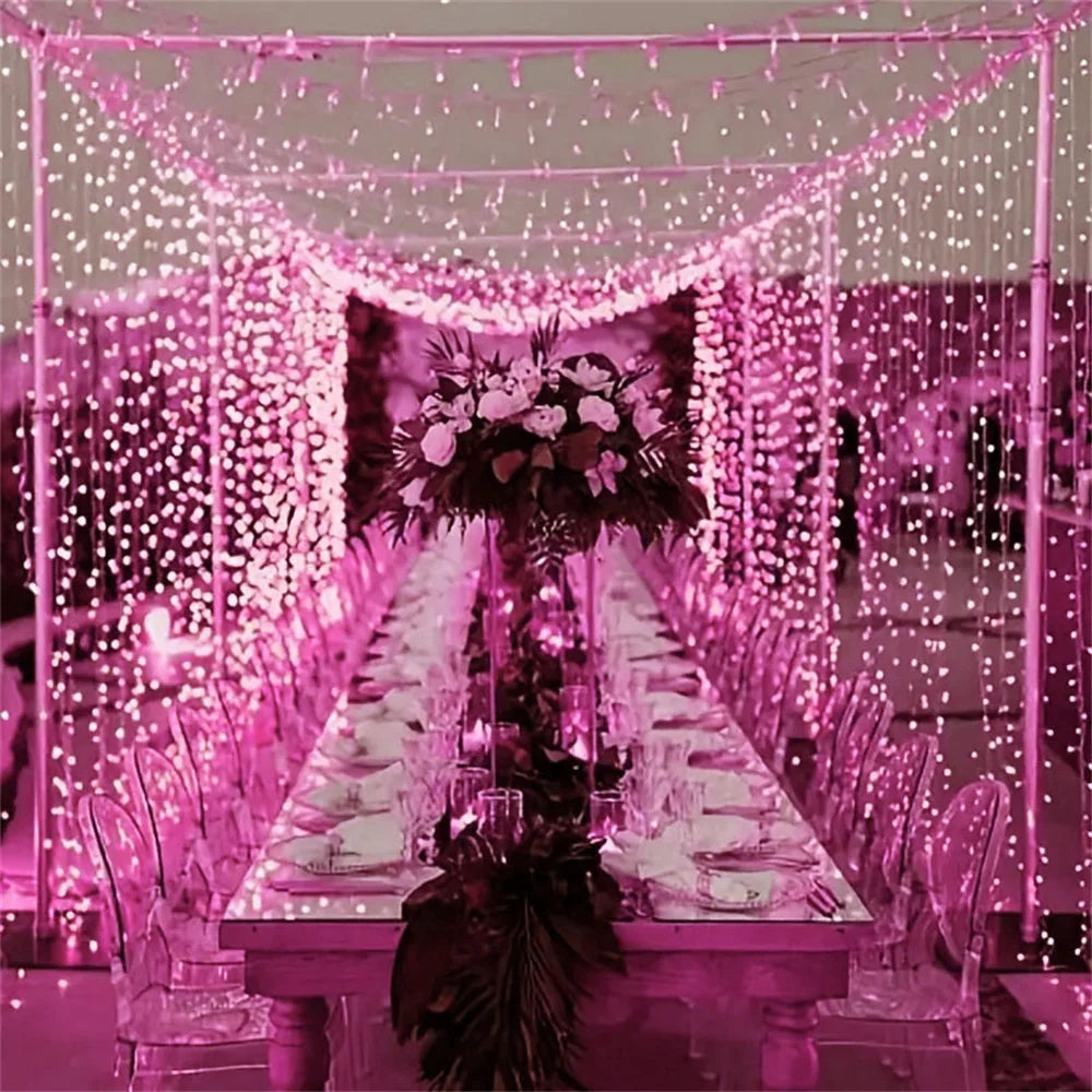 USB Powered LED Curtain Lights 8 Lighting Modes Valentine's Day Ramadan Decoration for Home 2026 Wedding Eid Mubarak Fairy Light