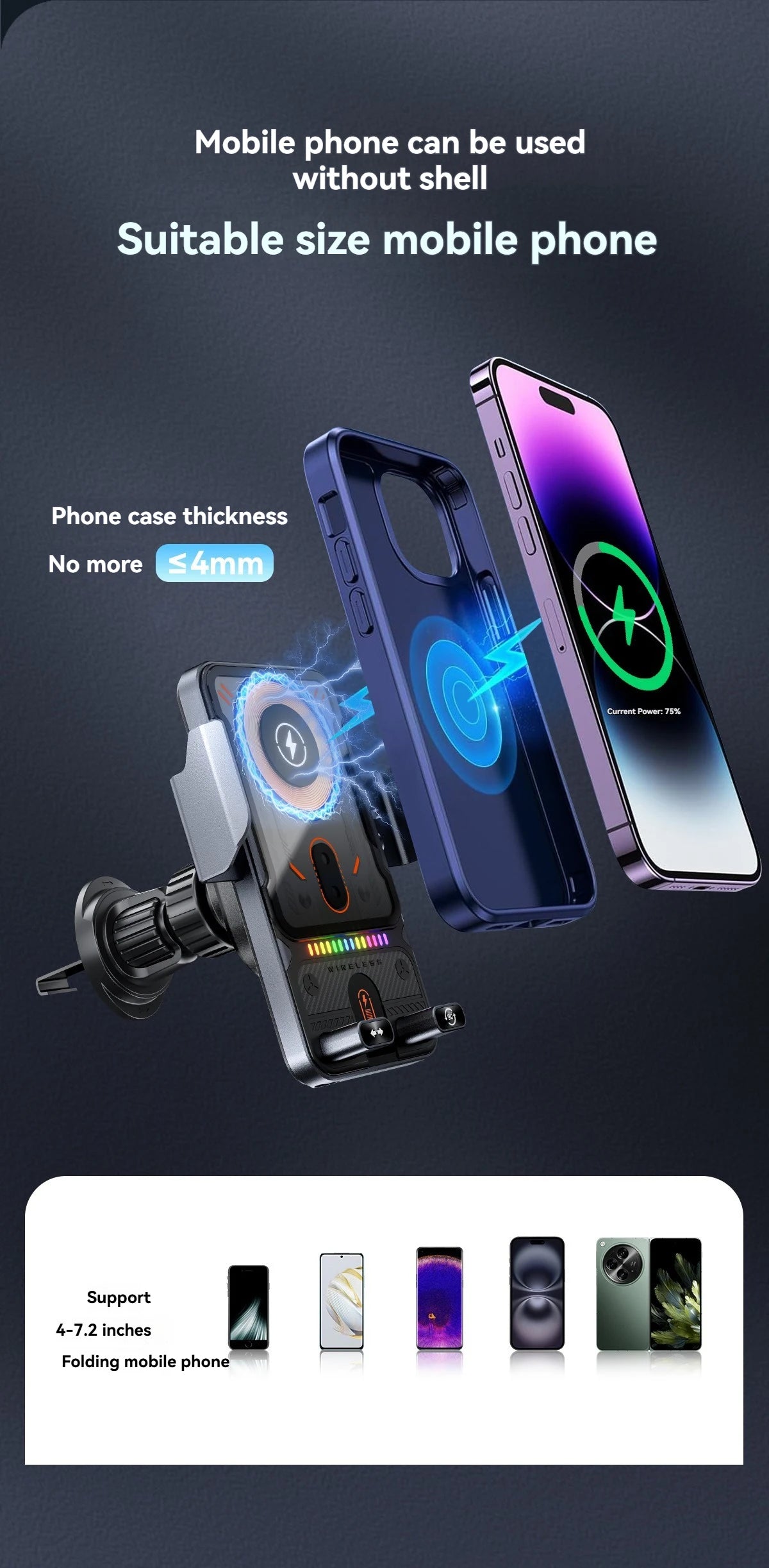 696 Car Holder With Dual Motor Electric Rotating Opening Closing Mobile Phone Holder Wireless Fast Charging Car Phone Bracket