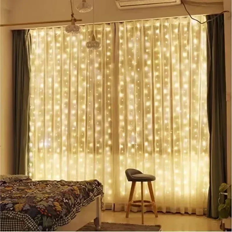 USB Powered LED Curtain Lights 8 Lighting Modes Valentine's Day Ramadan Decoration for Home 2026 Wedding Eid Mubarak Fairy Light