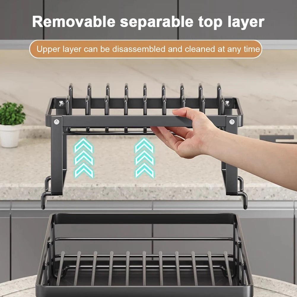 Sink Organizer Dish Racks with Drainboard Dish Strainer Shelf Carbon Steel Dish Rack for Kitchen Storage Counter Organizer