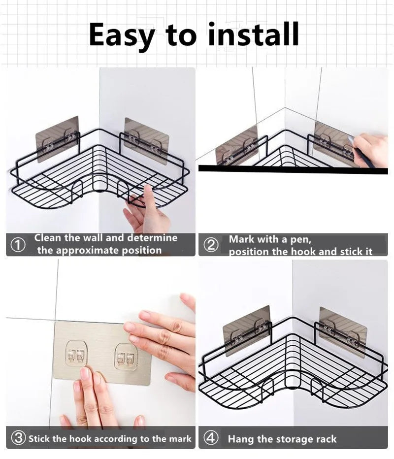Bathroom Shelf Shampoo Storage Shelf Cosmetic Holder No Punch Metal Shelf Condiment Organizer Corner Shelf Bathroom Accessories