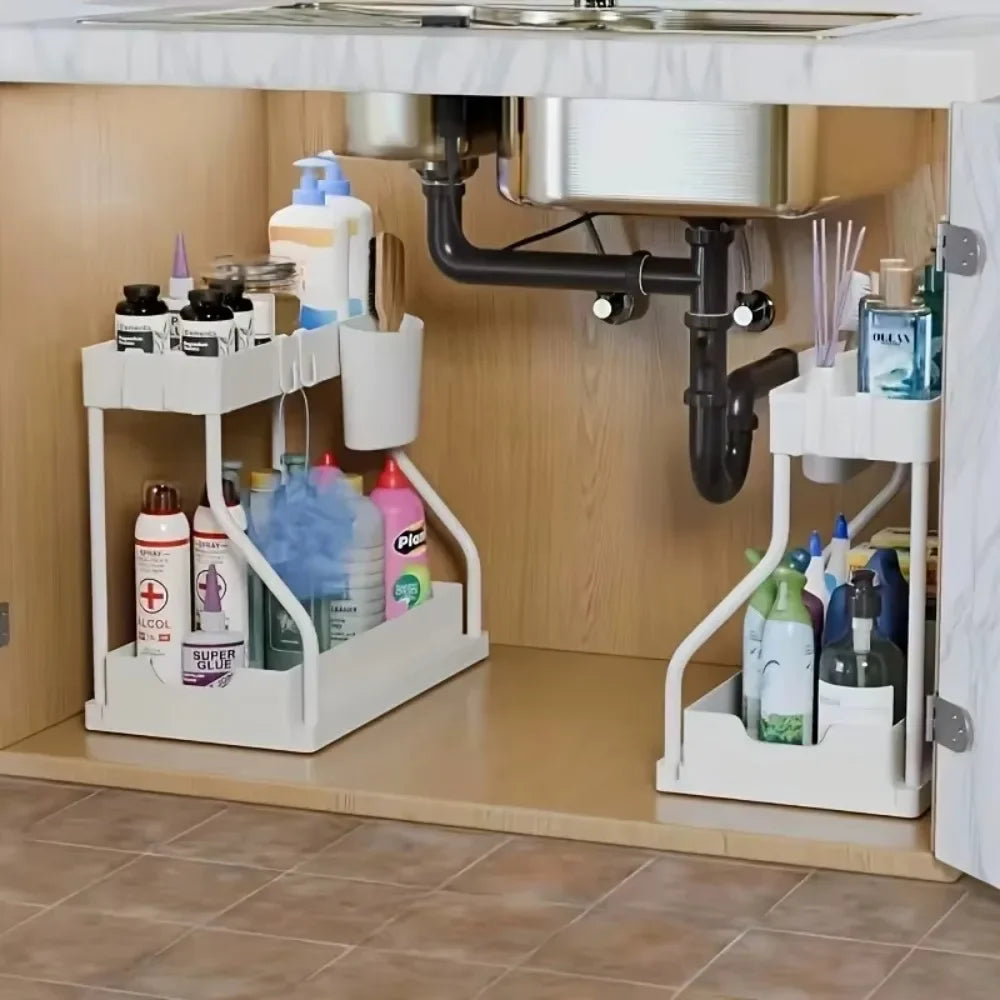 2026 2 Tier Slide Out Under Sink Organizer Large Capacity Space Saving Rack for Kitchen Bathroom Cabinet