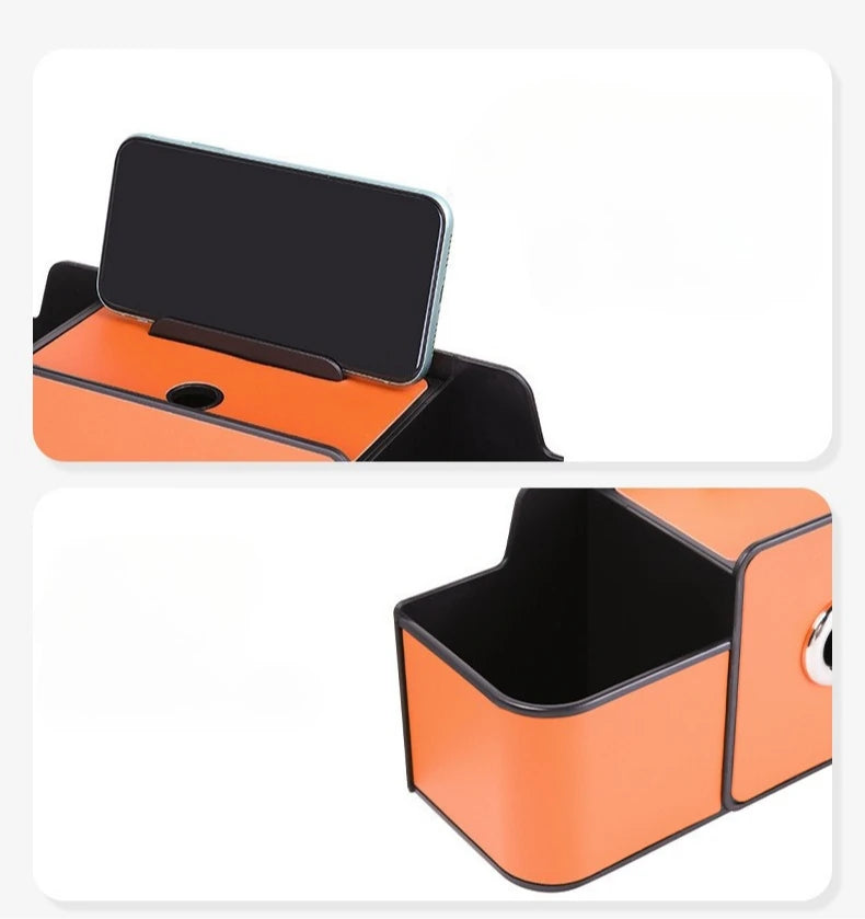 Multifunctional Car Organizer Rear Drainage Holder Storage Hanging Box In Car Bag For Stowing Tidy With Phone Tissue Cup Holder