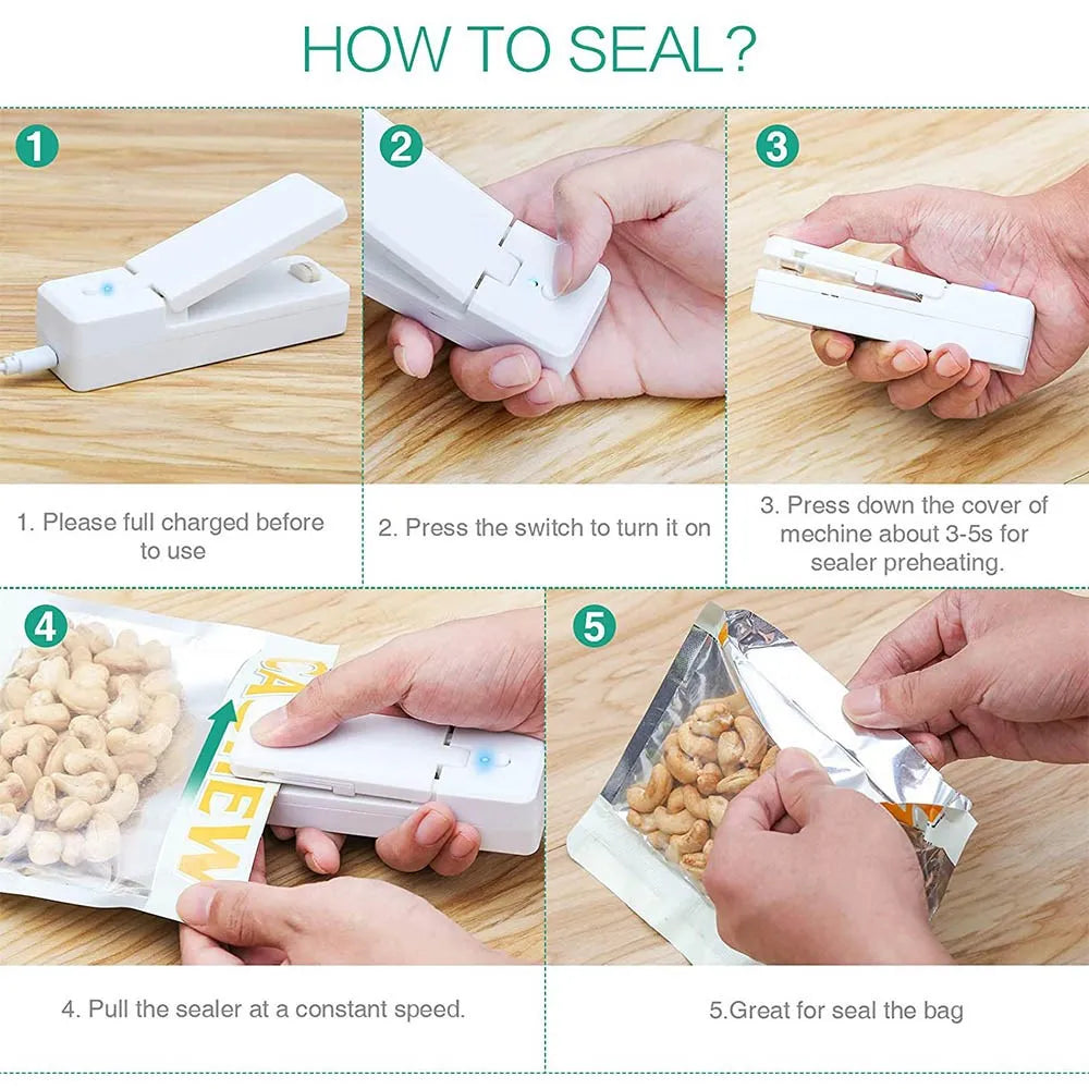 Rechargeable Plastic Package Sealer, Mini Close Bags Portable Sealing Machine, Heat Thermal Bag Sealer, Storage Food, Kitchen