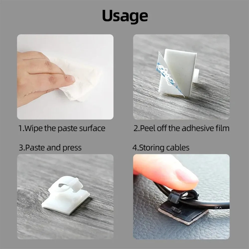 Cable Organizer Clips 30-90pcs Cord Holder Desktop Wire Manager USB Charging Data Line Bobbin Winder Cable Management