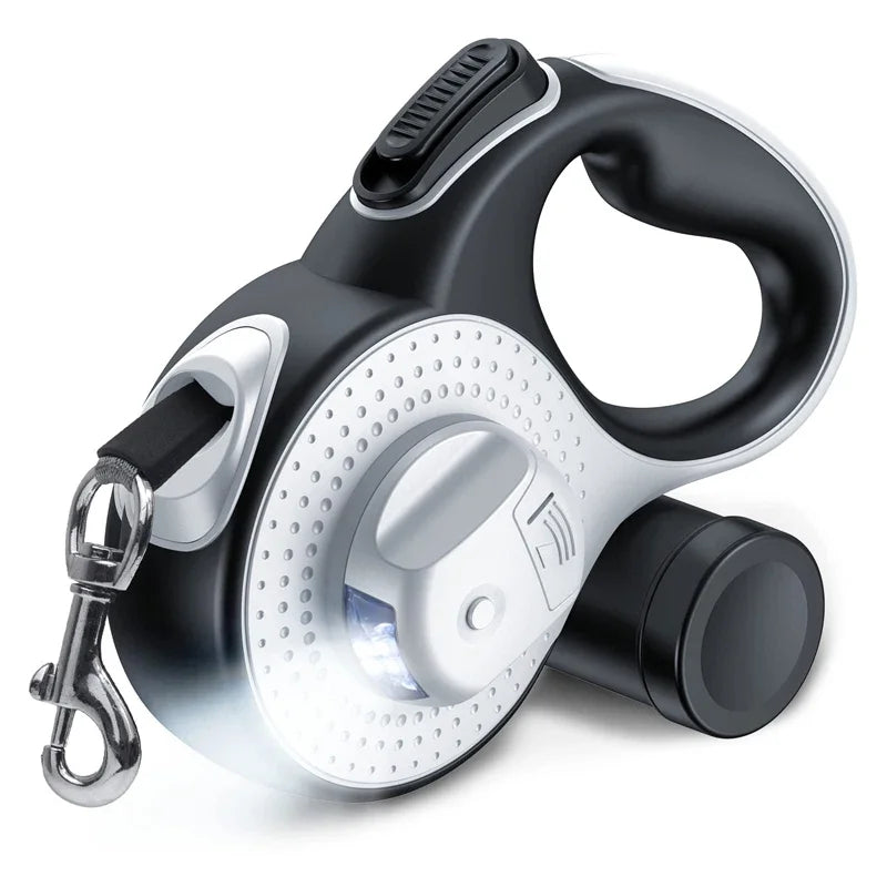 Retractable Dog Leash, Flashlight Anti-Slip Handle Dog Traction Rope for Small Medium Large Dogs, No Tangle Poop Bag Dispenser