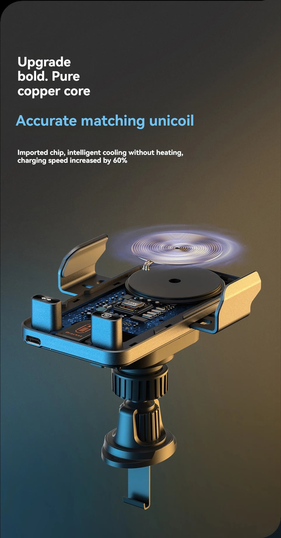 696 Car Holder With Dual Motor Electric Rotating Opening Closing Mobile Phone Holder Wireless Fast Charging Car Phone Bracket