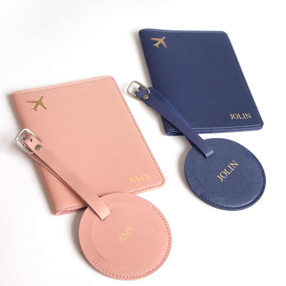 Custom Initial Travel Passport Holder and Luggage Tag Fashion Logo Gold Airplane Women Suitcase Name Label Men Passport Holder
