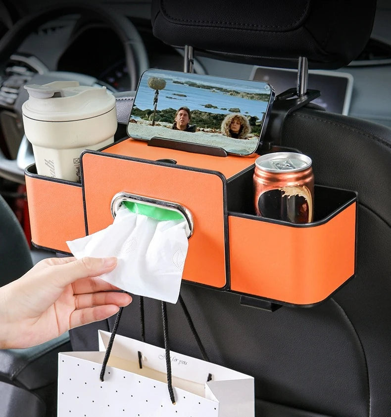 Multifunctional Car Organizer Rear Drainage Holder Storage Hanging Box In Car Bag For Stowing Tidy With Phone Tissue Cup Holder