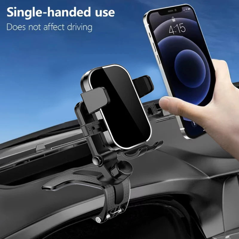 Car dashboard phone holder, 360-degree rotating universal dashboard clip-on phone holder, suitable for 4-7 inch smartphones.
