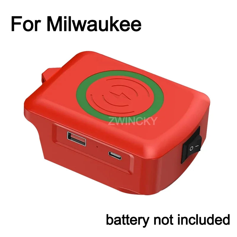 Magnetic wireless charger, for Dewalt/Makita/Milwaukee 18V Li-ion Battery, with USB/TYPE-C, Fast charging battery adapter