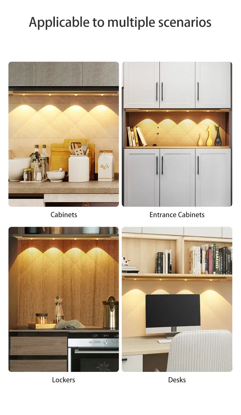 LED Motion Sensor Wireless Ultra Thin Night Light USB Rechargeable Cabinet Light For Kitchen Cabinet Bedroom Wardrobe Lighting