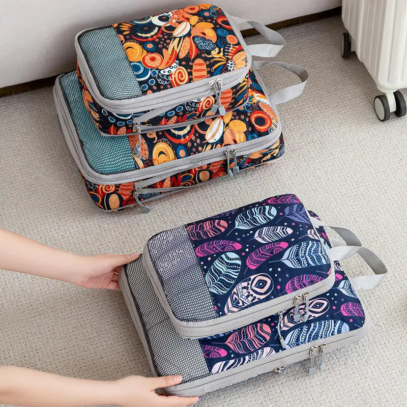 Foldable Compressible Packing Cubes, Waterproof Travel Storage Bag,Polyester Suitcase, Portable With Handbag, Luggage Organizer