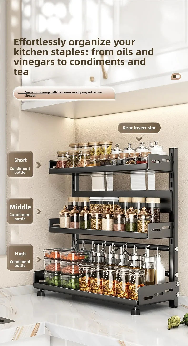 Kitchen Countertop Organizer Rack with Adjustable Feet Knife Storage and Removable Shelves for Cooking Essentials Use