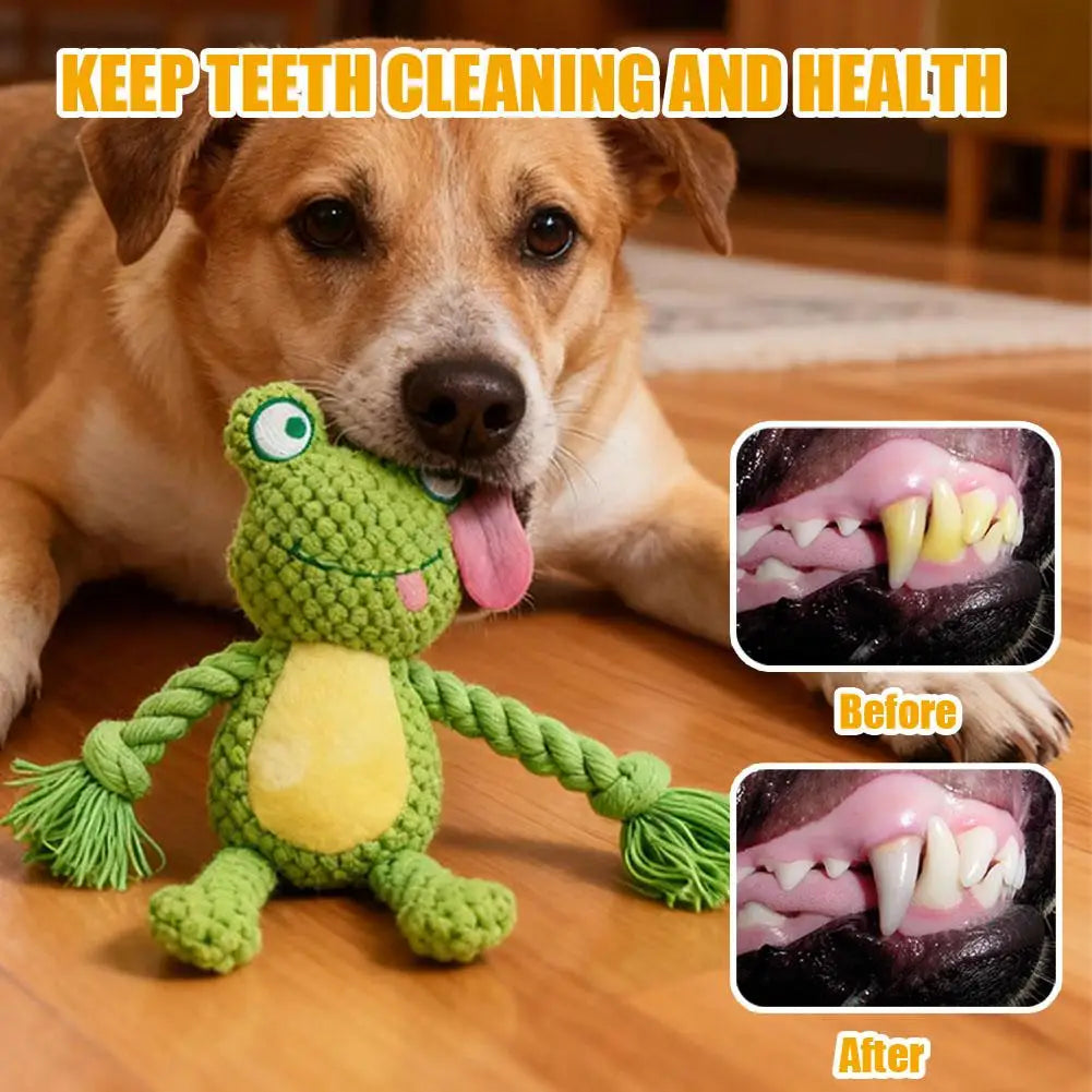 Interactive Pet Cotton Rope Toy for Dogs - Voice Simulation Tug of War Training Supplies for Fox Frog Pig - Dog Playtime Essenti