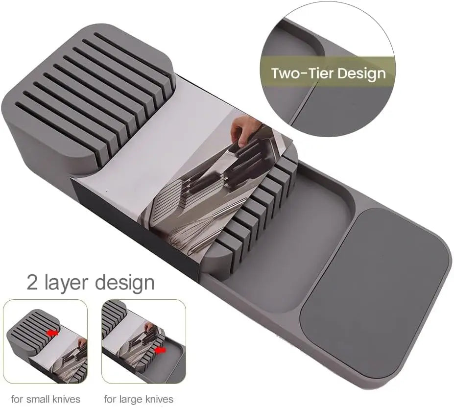 Knife Organizer Kitchen Drawer Cutlery Storage Tray Knife Holder Tableware Organizer Container For Knives Block Rack