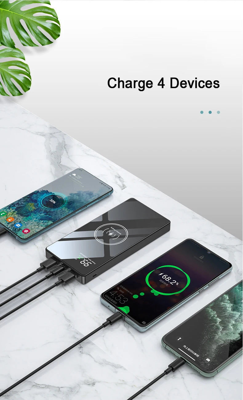 Wireless Charger Power Bank mirror Portable Battery Charger for iPhone 15 Xiaomi Huawei 20000mAh 22.5W  Fast Charging Powerbank