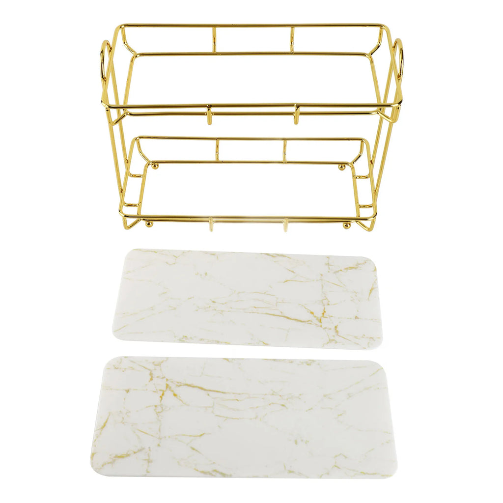 Bathroom Storage Rack Gold White 2 Tier Makeup Shelf Humanized Structure Anti Slip Counter Organizer Bathroom Counter Organizer