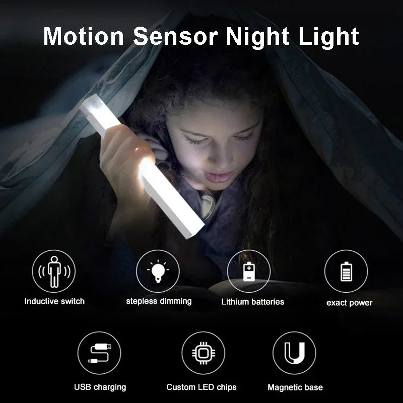 LED Motion Sensor Lights  Magnetic Installation USB Charging Human Body Sensor Night Light for Storage Cabinet Stairs Hallway