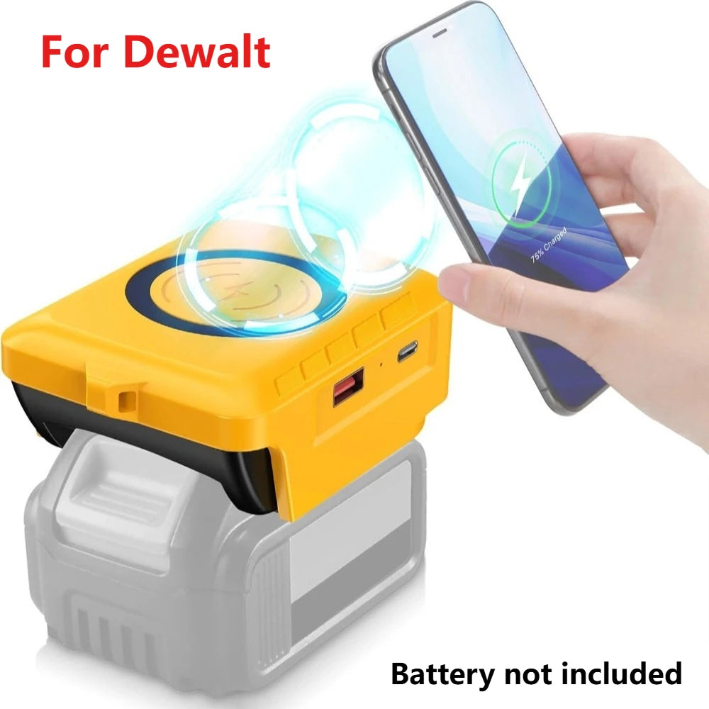 Wireless Phone Charger for Makita/Dewalt/Milwaukee 18V Li-ion Battery USB Adapter with Type-C Charges Port Portable Power Bank