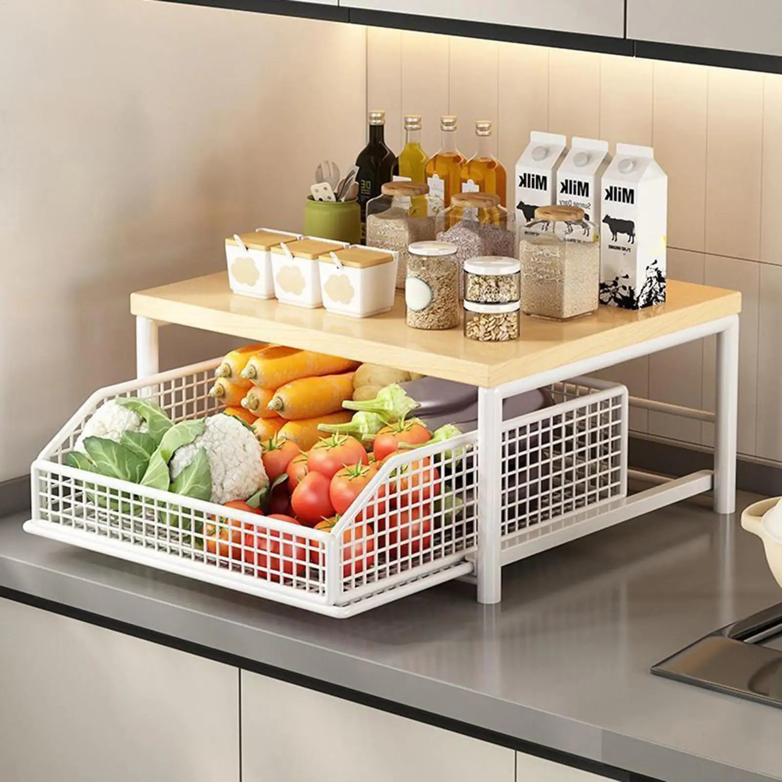 Kitchen Shelf 2-Tier Vertical Organizer Rack Household Organizer Shelves for Pantry Kitchen Bathroom Garage Shower Bar Apartment