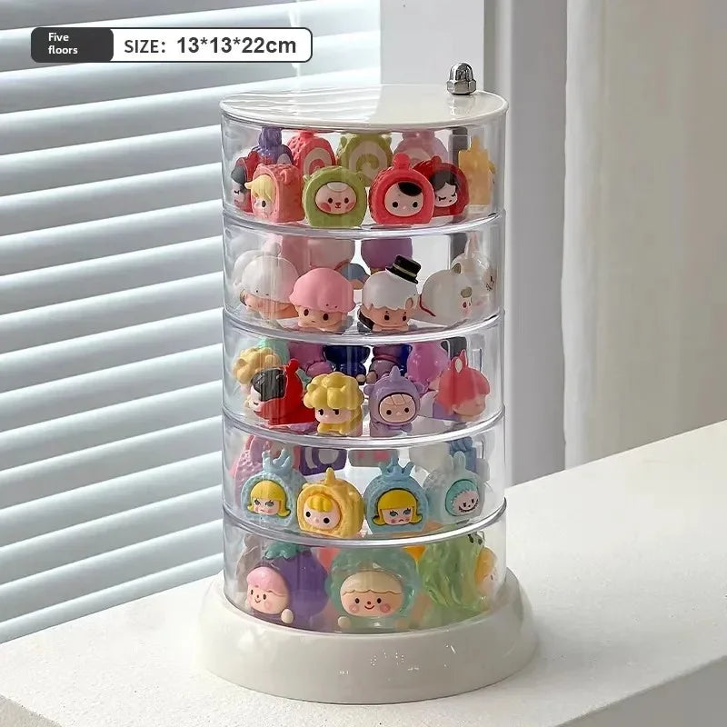 Adorable Rotating Storage Box Transparent Multi-layer White Bottom Small Figurine Organizer Box Home Dustproof Universal Jewelry