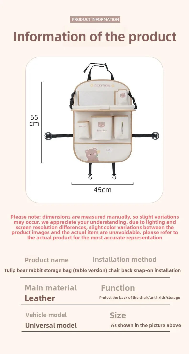 Car Seat Back Organizer - Rear Hanging Storage Bag, Backseat Table Tray, Vehicle Mounted Desk Board
