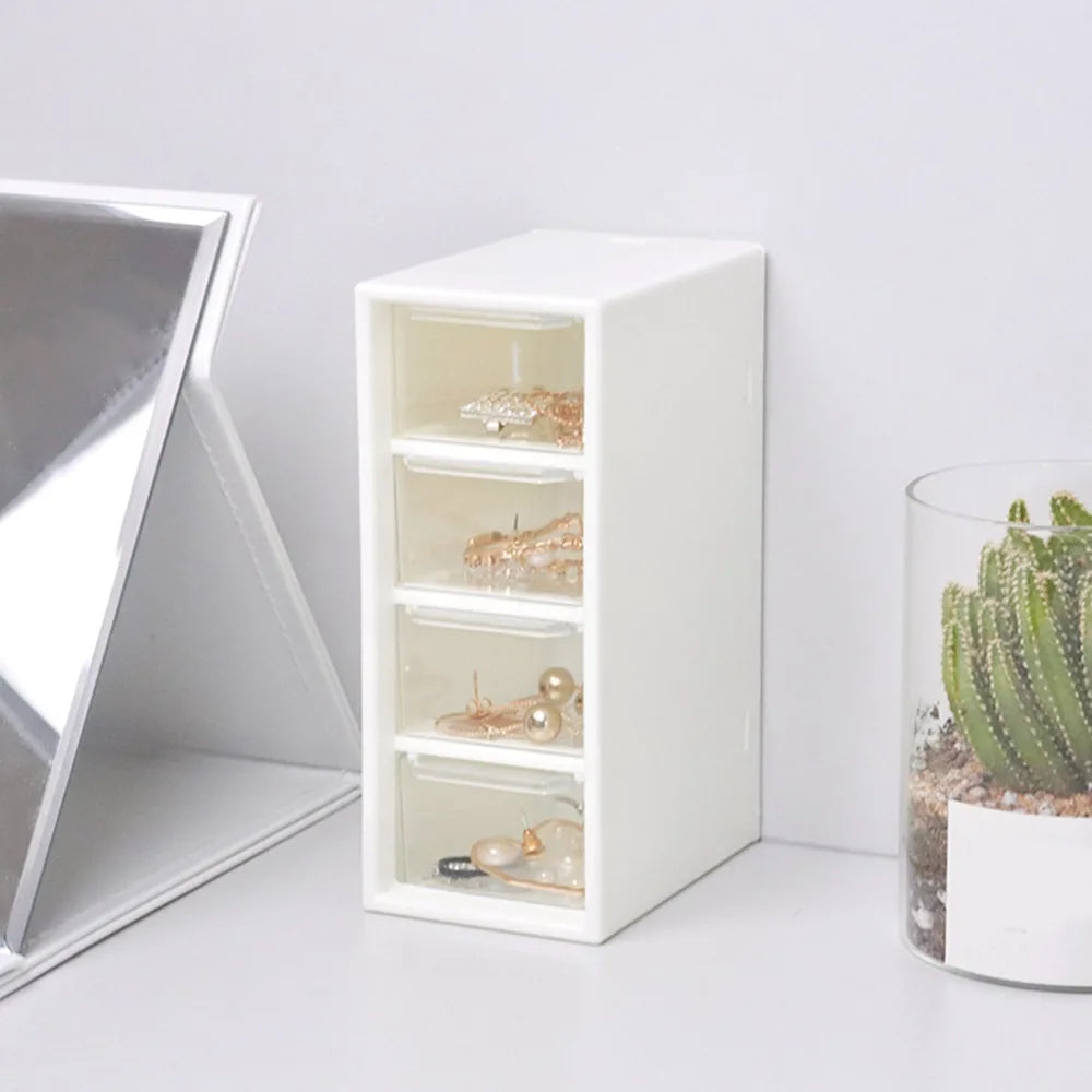 Clear Desktop Storage Organizer 4 Drawer Small Size Drawer Organizer Plastic Mini Drawer Vanity Storage Box Makeup Organizer