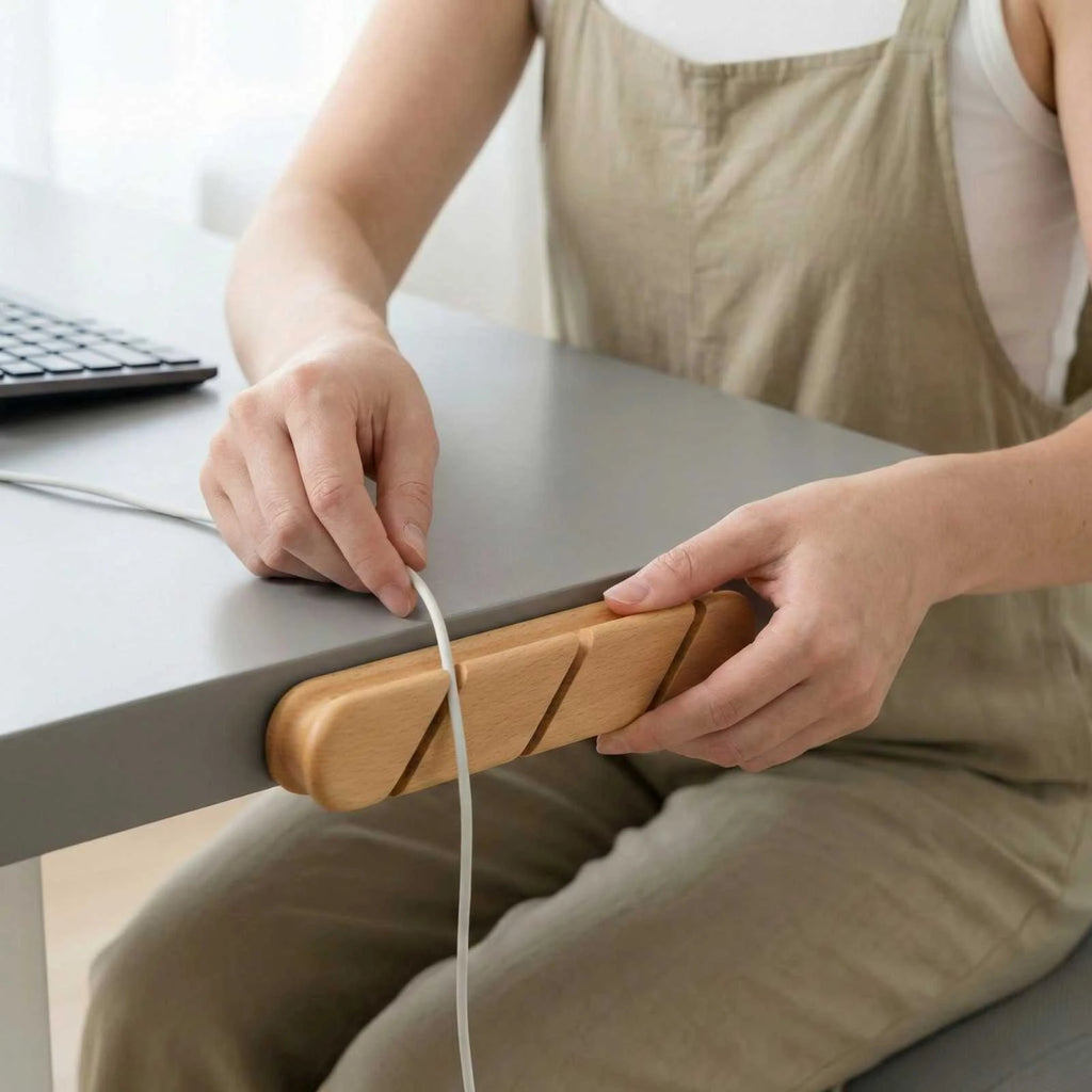 Wooden Cable Organizer Desktop Management Cable Holder Home Office Cable Clip Multi Slot Space Saving Electronics Accessory