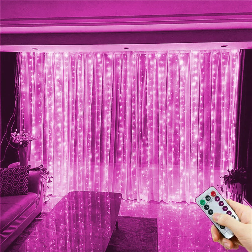 USB Powered LED Curtain Lights 8 Lighting Modes Valentine's Day Ramadan Decoration for Home 2026 Wedding Eid Mubarak Fairy Light