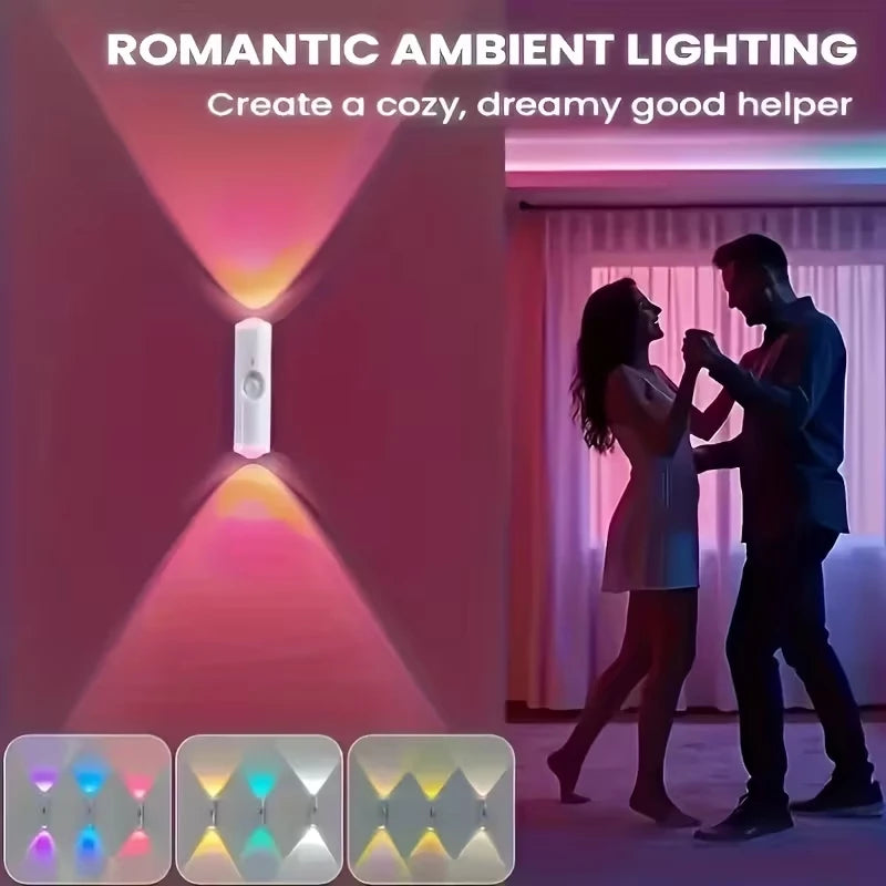 LED Motion Sensor Lights USB Rechargeable Tri-Color/RGB Adjustabl Ambient Light for Kitchen Party Stairs Hallways Night Lights
