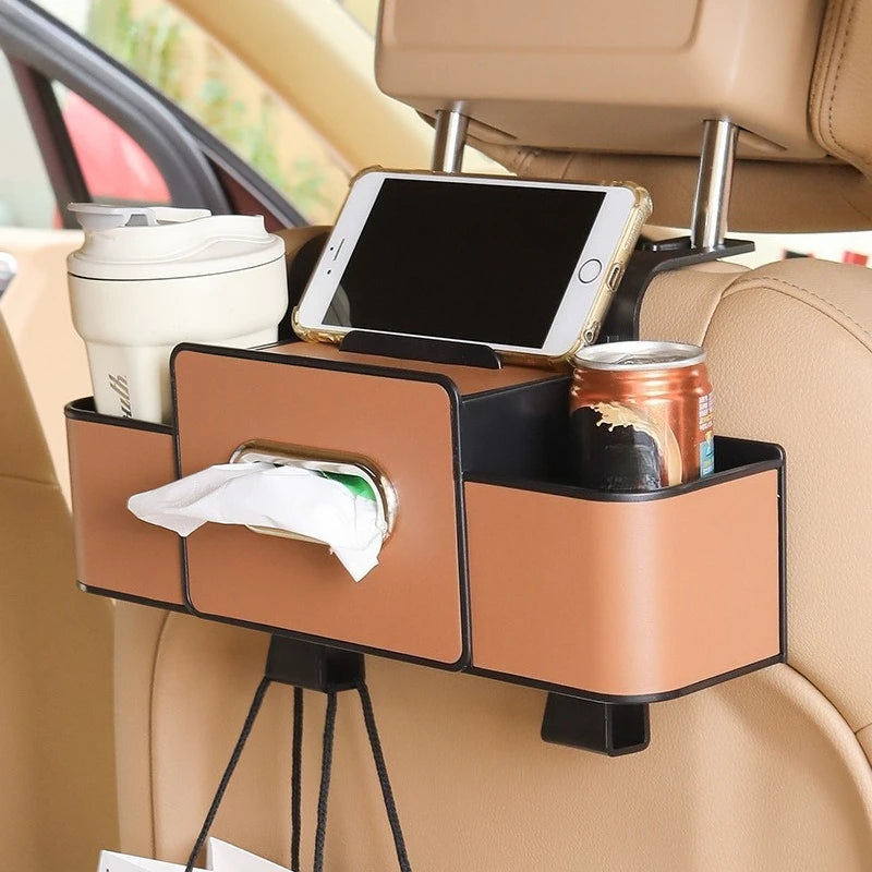 Multifunctional Car Organizer Rear Drainage Holder Storage Hanging Box In Car Bag For Stowing Tidy With Phone Tissue Cup Holder