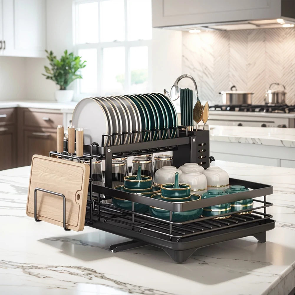 Sink Organizer Dish Racks with Drainboard Dish Strainer Shelf Carbon Steel Dish Rack for Kitchen Storage Counter Organizer