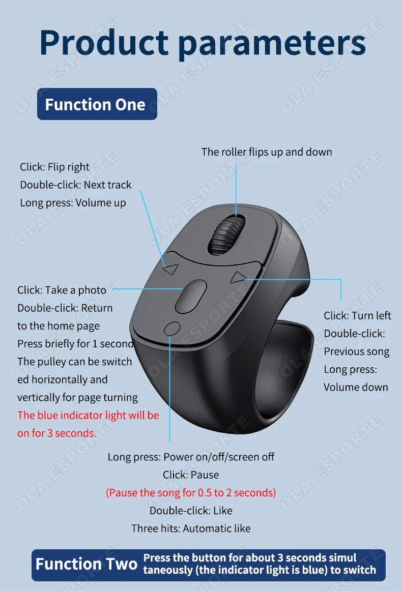 New Bluetooth Remote Control Touch Screen Page Turner Camera Video Recording Music Control For iPad iPhone Remote Scrolling Ring