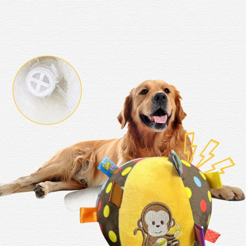 Interactive Ball Dog Toy for Aggressive Chewers Training Decompress Bite Resistant Plush Handle Dog Toys with Bells Pet Supplies