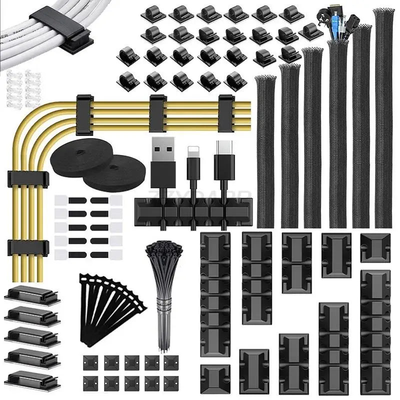 186/188 PCS Cable Organizer Kit With 10 Cable Holder 4 Wire Organizer Sleeve 40 Cord Clips Roll Cable Organizer Straps for Home