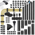 186/188 PCS Cable Organizer Kit With 10 Cable Holder 4 Wire Organizer Sleeve 40 Cord Clips Roll Cable Organizer Straps for Home
