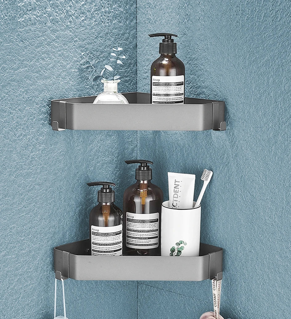VGX Bathroom Shelf Shower Trangle Shelfes Corner Storage Rack Wall Mounted Shelves Stainless Steel Basket Kitchen Accessories